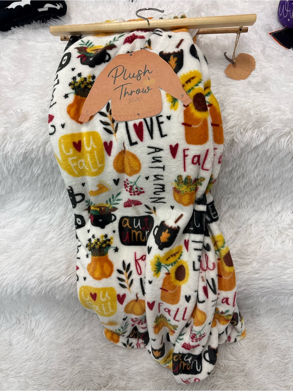 Cozy Autumn Blanket - White with Yellow & Orange Accents